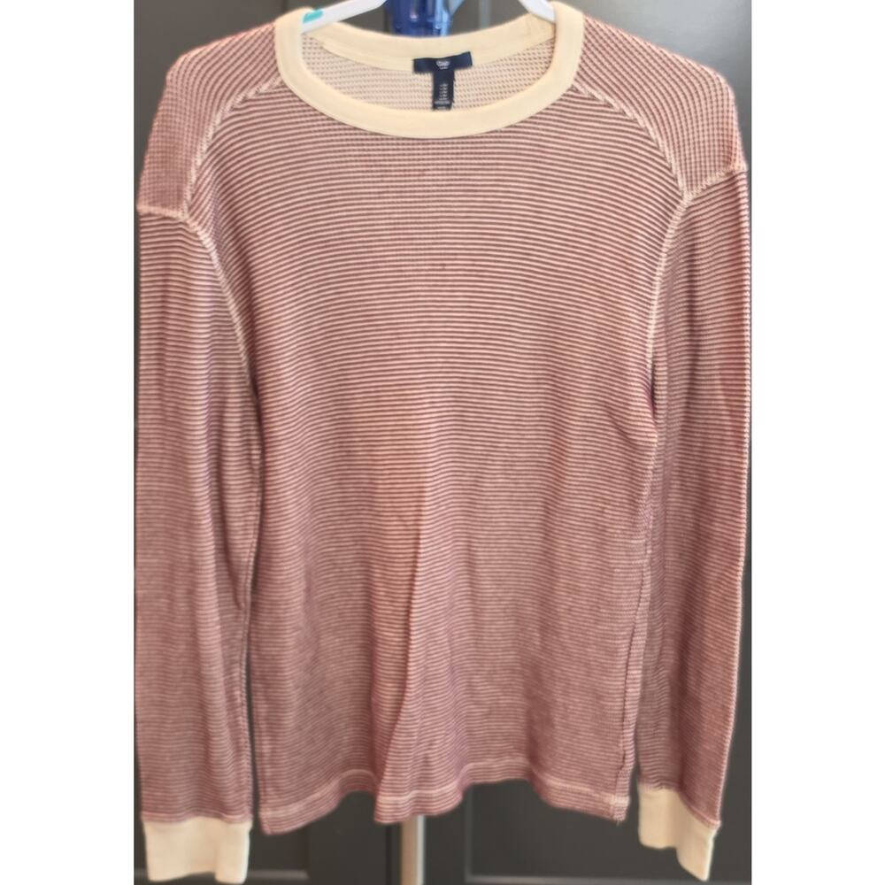 Gap Waffle-Knit Crew Neck‎ Pullover Sweater Red Cream Striped Long Sleeve M
